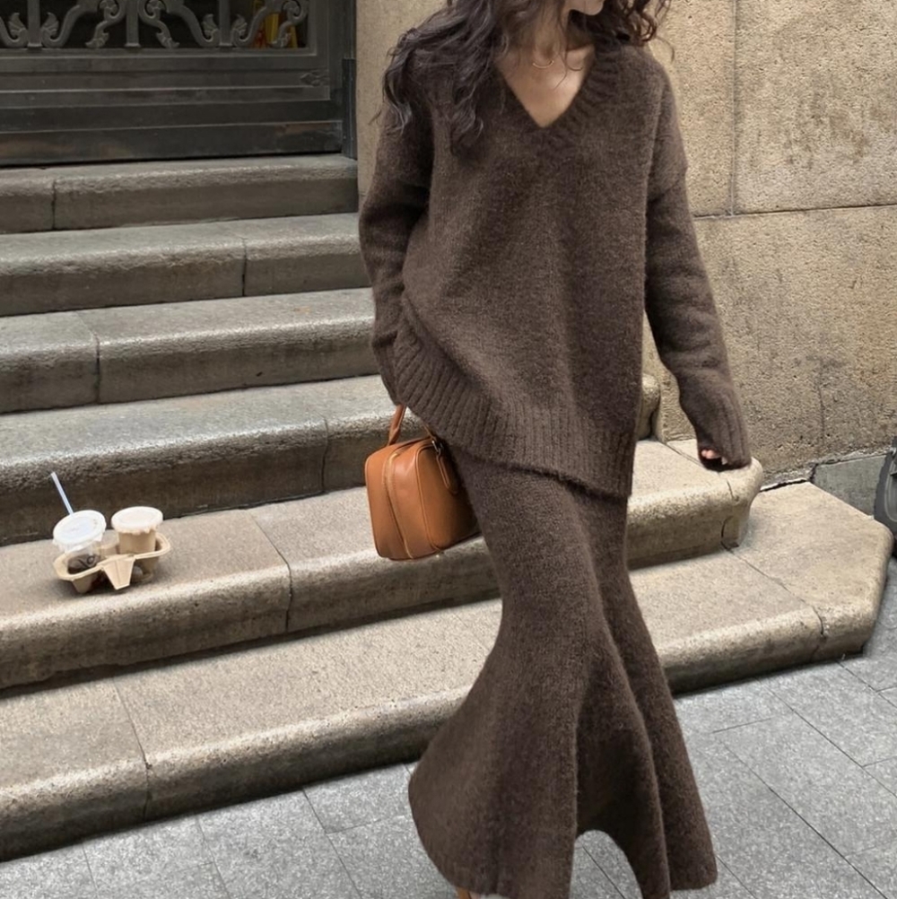 Lazy Style Sweater Set Skirt for Women's Autumn and Winter - Picture 4 of 5
